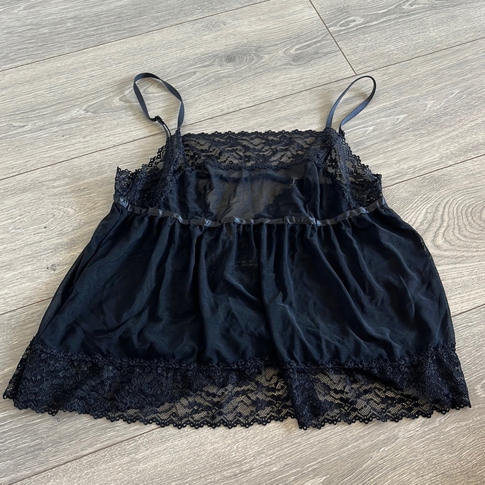 Y2K Victoria’s Secret Black Mesh Lace Babydoll Cami Slip Top Size S